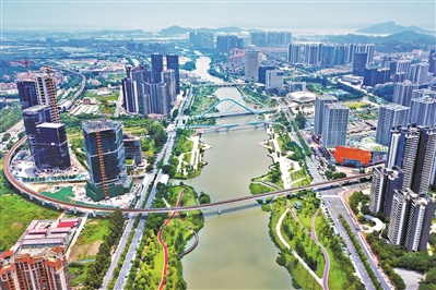 從高空俯瞰南沙區(qū)“城市客廳”——蕉門河碧道。 