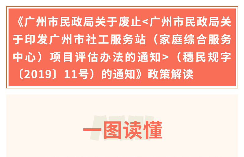 【一圖讀懂】《廣州市民政局關(guān)于廢止<廣州市民政局關(guān)于印發(fā)廣州市社工服務站（家庭綜合服務中心）項目評估辦法的通知>（穗民規(guī)字〔2019〕11號）的通知》