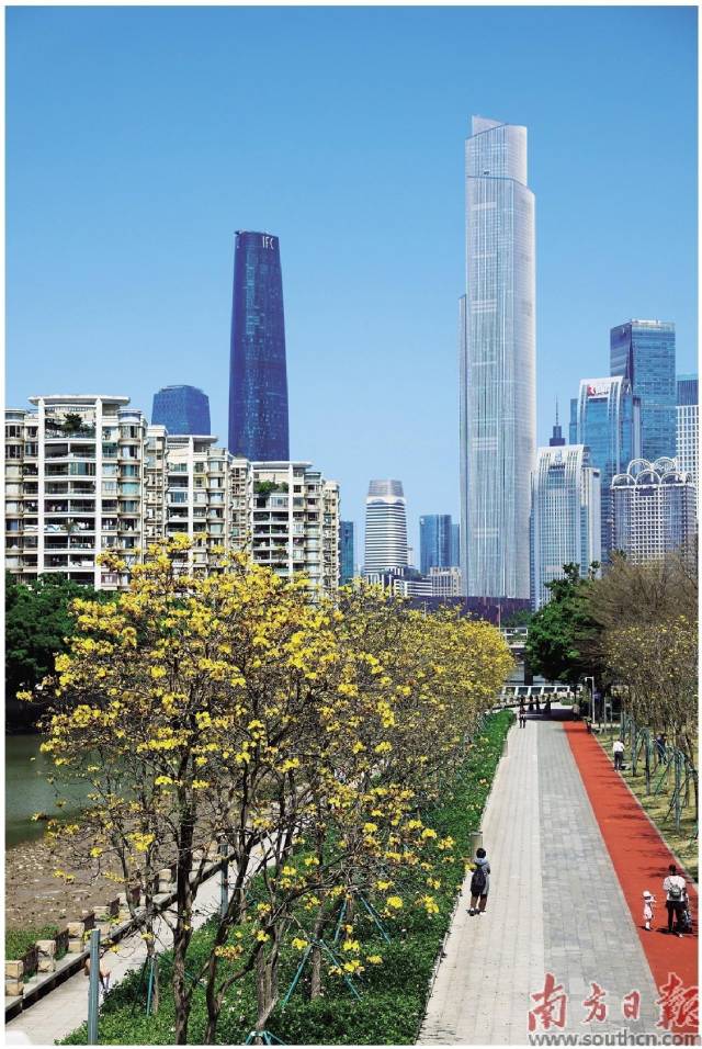廣州聚焦保藍(lán)天、護(hù)碧水、守凈土。磨碟沙公園內(nèi)，市民散步運(yùn)動(dòng)享受陽(yáng)光。